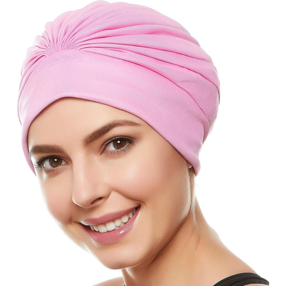 Beemo Swim Caps for Women Swimming Turban Polyester Latex Lined - Light Pink
